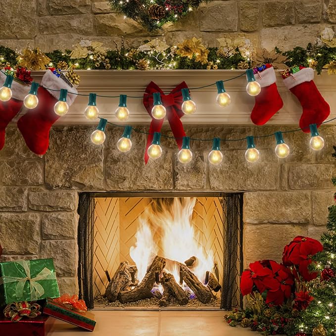 25Ft Outdoor Christmas String Lights, G40 Warm White Christmas Decorations Lights with 27 Incandescent Globe Bulbs, Vintage Christmas Lights for Xmas Tree Party Backyard Wedding Garden Holiday Patio