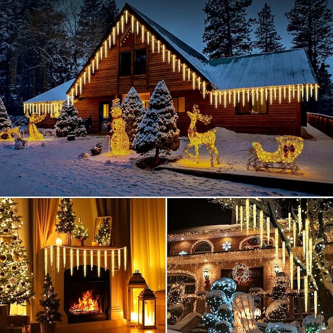 Brightown Icicle Lights Outdoor with Remote, 20ft 20 Tubes 100 LED Ice Shape String Lights, Connectable Hanging Christmas Decoration Lights for Tree Patio Roof Holiday Decor, Warm White