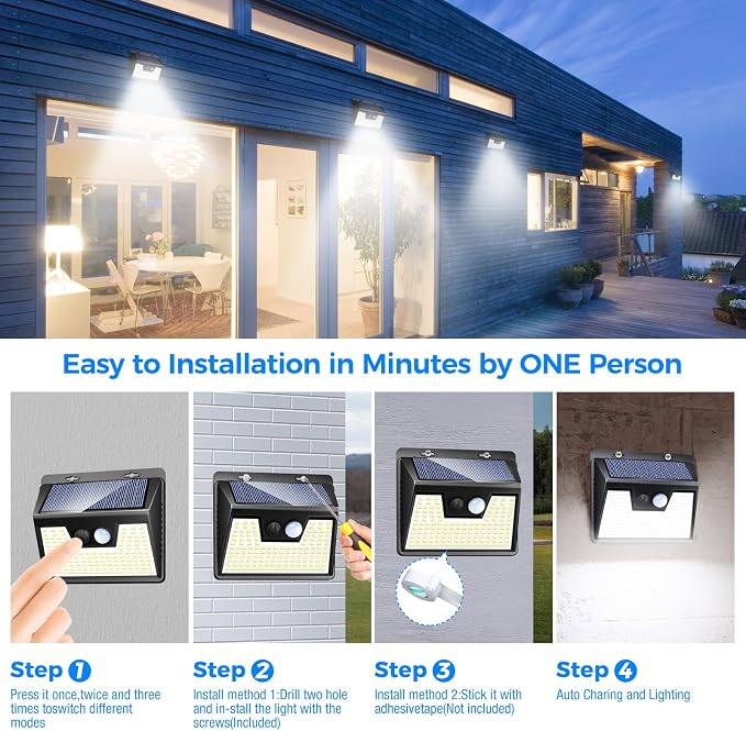 18 Pack/140 LED Solar Lights, Outdoor Waterproof, 3 Lighting Modes, Motion Sensor, Black