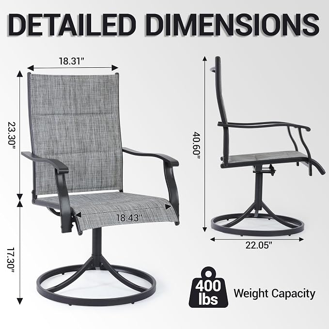 Patio Swivel Rocker Chairs Set of 6,Outdoor Dining Chairs High Back,15° Gentle Rocking Patio Chair with Padded Textilene, Metal Frame for Poolside Lawn Garden,Grey(6 PCS)