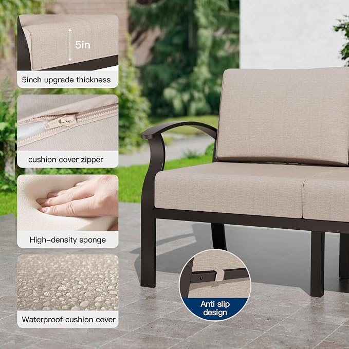 Kullavik Aluminum Patio Furniture Set,6 Piece Modern Metal Outdoor Patio Furniture w/5.1'' Thick Cushion and Swivel Chairs,Patio Conversation Sets for Porch,Deck,Sand