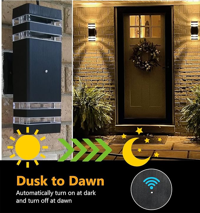 Dusk to Dawn Outdoor LED Wall Mount Light Fixtures Up Down Front Porch Lights 1Pack 14W IP65 3000K 1100LM Warm White Modern Waterproof Aluminum Exterior Photocell IC Sensor for Patio Garage
