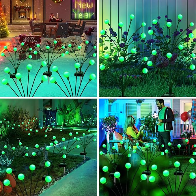 Solar Garden Lights Outdoor Waterproof, Swaying Firefly Light, Garden Decor | 4 Pack Solar Firefly Lights, Auto On/Off Decor for Yard, Patio, Pathway and Lawn, Gifts for Women, Christmas Decor (Green)