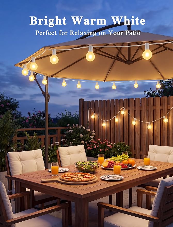 Abeja Outdoor Frosted String Lights G40-25Ft with 27 Clear Bulbs, UL Listed for Patio Garden Umbrella Bars Balcony Party Decor Indoor, E12 Base, 5W, White