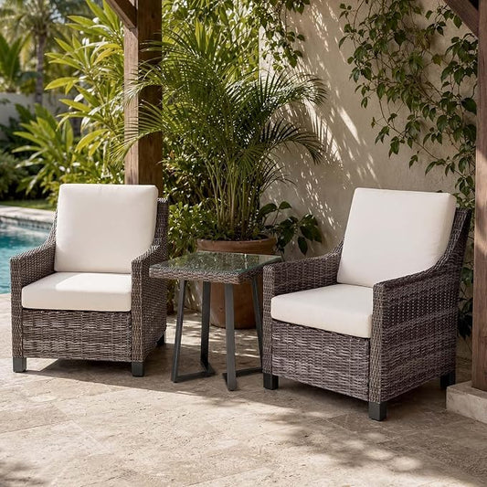 Wicker Patio Conversation Set, Outdoor Patio Chair Set with Deep Seating, Wide Armrests & Thick Cushions, All-Weather Outdoor Furniture Set for Patio, Porch, Deck & Backyard