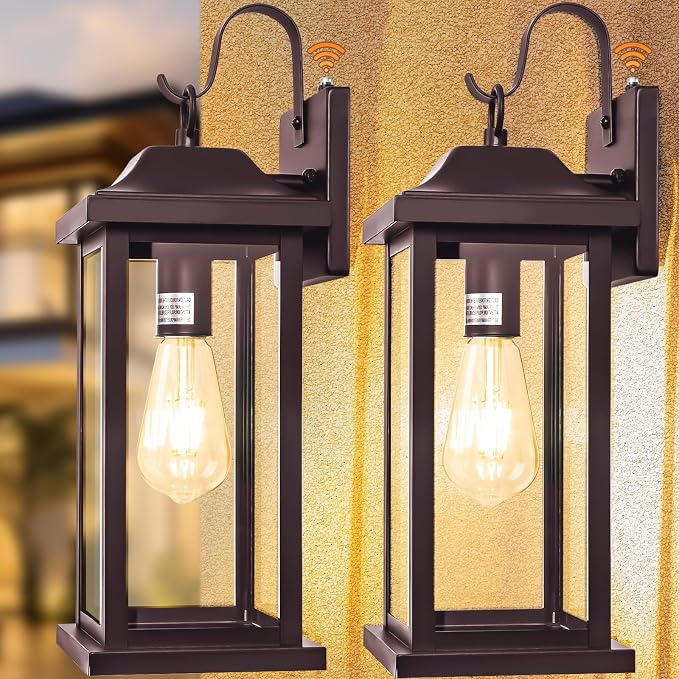 Bronze Dusk to Dawn Outdoor Wall Sconces 2-Pack Large | Exterior Light Fixtures Brown, 17 Inch Outdoor Light Fixtures Oil Rubbed Anti-Rust, Outside Carriage Coach Lamps, ETL List