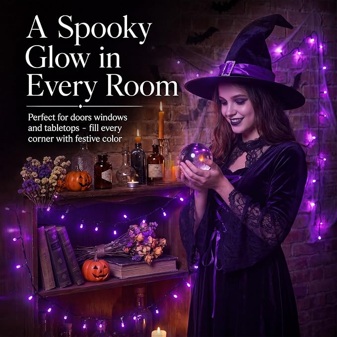 Purple Battery Operated String Lights 66FT 200LED with Remote Timer | Halloween Fairy Lights Waterproof 8 Modes with Memory Indoor Outdoor Decor for Party Bedroom Holiday
