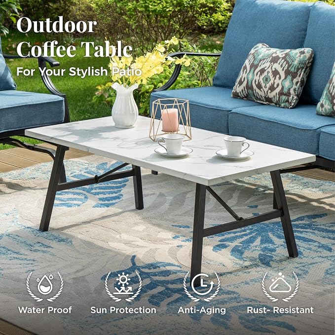 MIXPATIO Patio Furniture Set 4 pcs, Metal Outdoor Patio Furniture, 3-Seat Sofa, 2 Single Chairs, Coffee Table and 5.75" Extra Thick Cushion, Conversation Set for Backyard Deck, Navy Blue