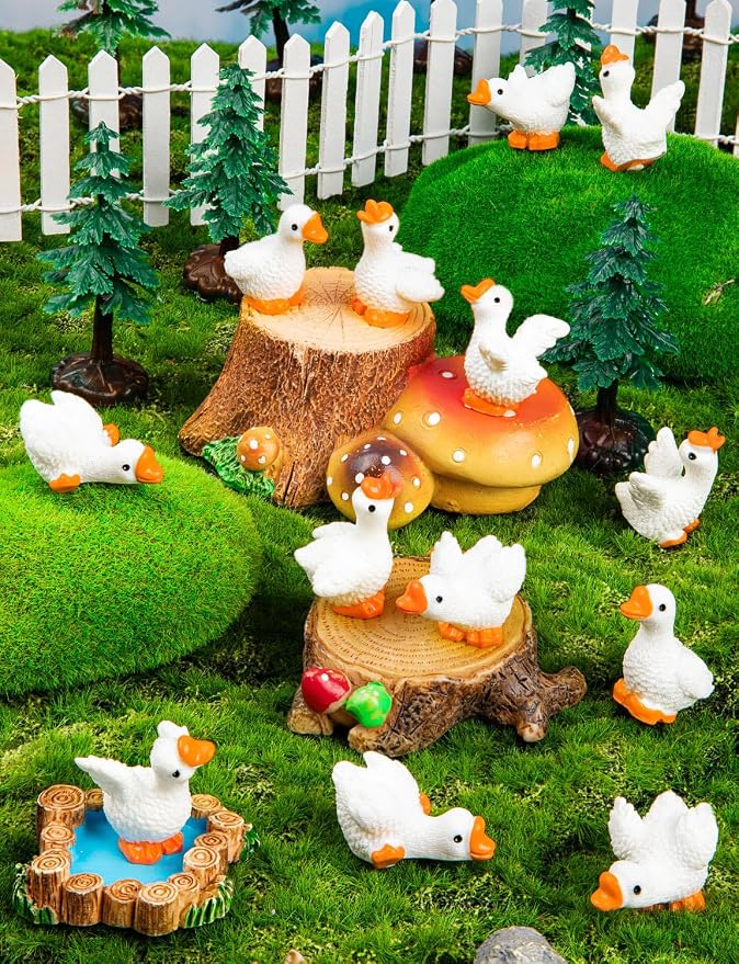 42pcs Mini Resin Goose Tiny Animal Figurine Bulk | Small Desk Goose Decor for Garden Lawn Yard Micro Landscape Aquarium Potted Ornament DIY Craft