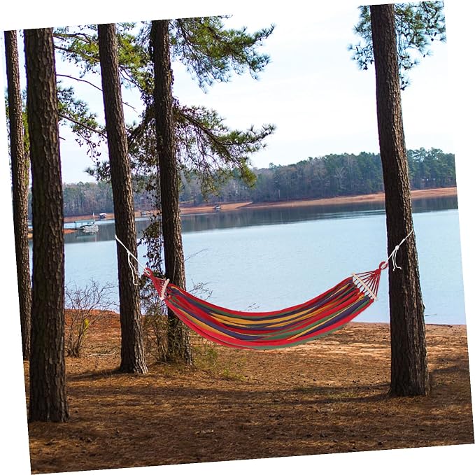 Hammock with Duckbill Buckle Canvas Outdoor Hanging Bed for Camping Backyard Garden and Patio Relaxation Portable and Easy to Up