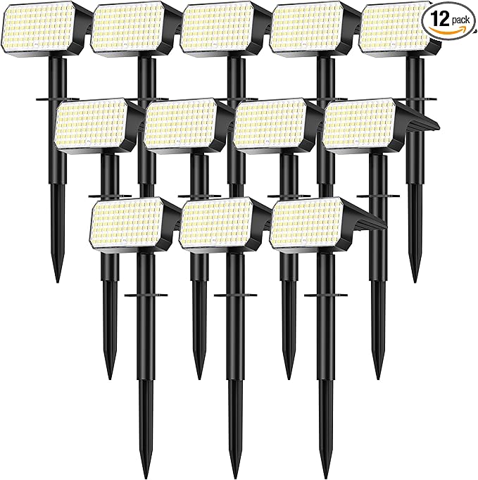 LANSOW 12 Pack Solar Spot Lights Outdoor Waterproof IP67, (90 LED/4 Modes) Solar Landscape Spotlights, 2-in-1 Solar Powered Flood Lights for Yard Garden Pathway Outside Tree, Auto ON/Off(Cool White)