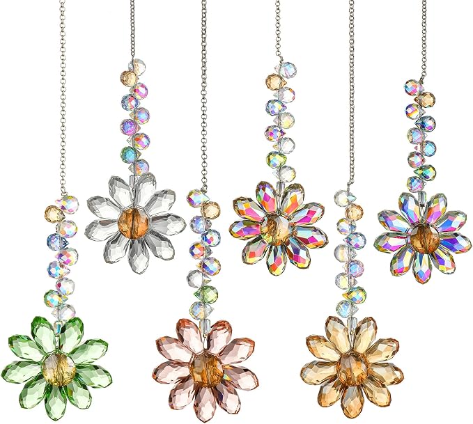 6PCS Crystal Sunflower Suncatchers for Window Hanging Gifts | Rainbow Maker Sun Catchers Indoor Window,Outdoor Patio Garden Decor,Whimsical Decor,Glass Ornaments For Christmas Tree
