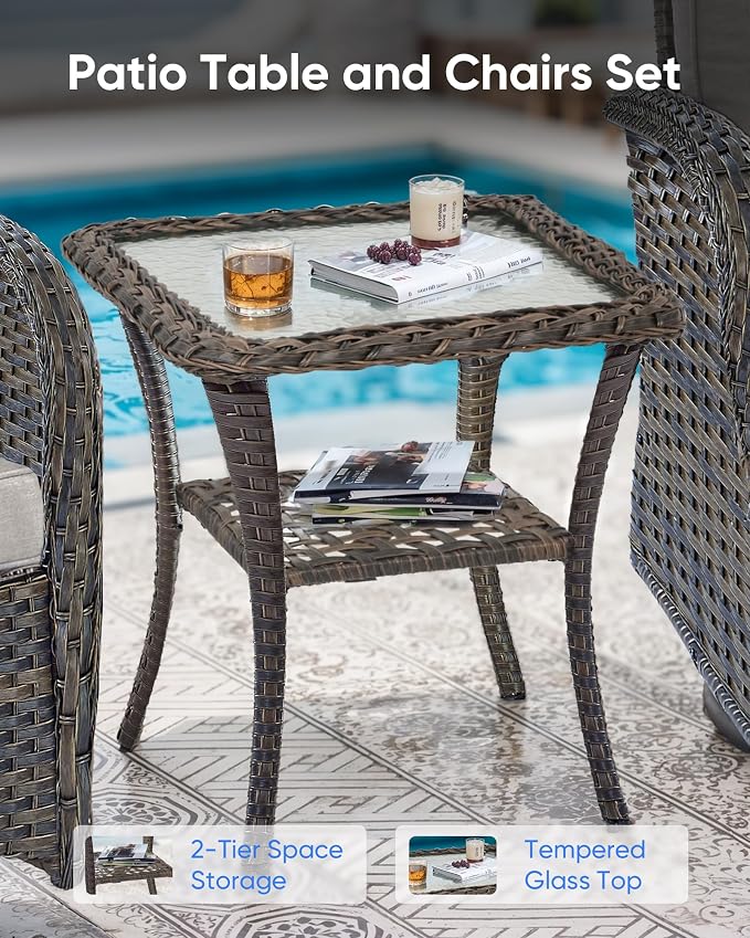Outdoor Rocking Chairs Set of 2-Patio Table and Chairs Set Outdoor Conversation Furniture Sets for Deck Porch Garden Balcony Poolside-Brown/Beige