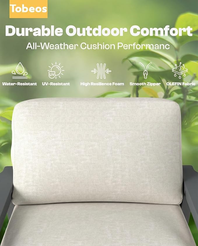 7 Piece HDPE Outdoor Furniture Set with Beige Cushions (Gray Frame) | All-Weather HDPE, Modular Design, Extra-Deep Seating, Thick Cushions, Ideal for Backyard, Deck & Porch