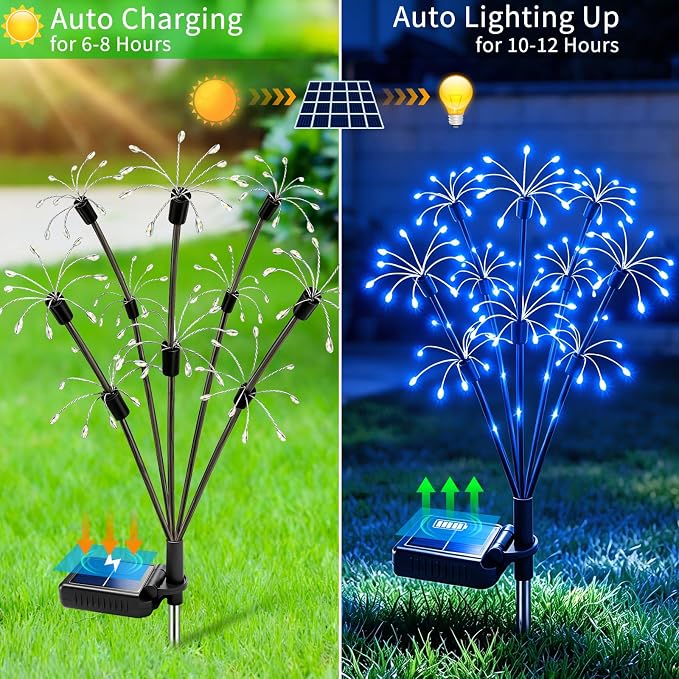 Solar Garden Lights Outdoor, 8 Pack 2-Layer Blue Fairy Firework Lights | Waterproof Starburst Flower Light, Garden Decor for Yard Patio Pathway Lawn, Unique Gifts for Women Mom Grandma Christmas