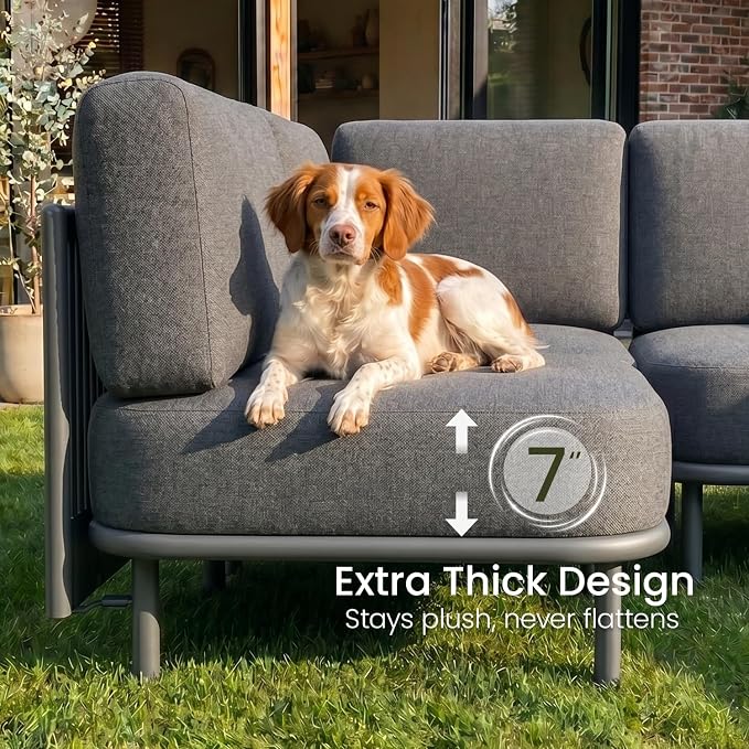 LayinSun 2 Pieces Patio Furniture Set, Modern Outdoor Modular Sectional Conversation Set L-Shaped Sofa with 7-inch Cushion for Garden Backyard Deck