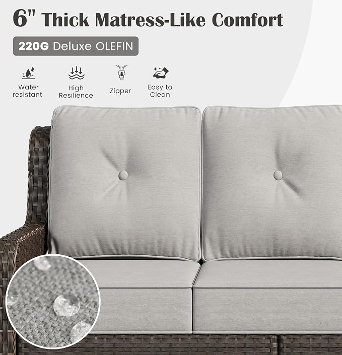 Sundale Outdoor 6 Piece Wicker Patio Furniture Set, High Back Outdoor Couch with Swivel Chairs & Ottoman, 6" Thick Cushion Patio Conversation Sets with Deep Seating for Yard, Deck (Grey)