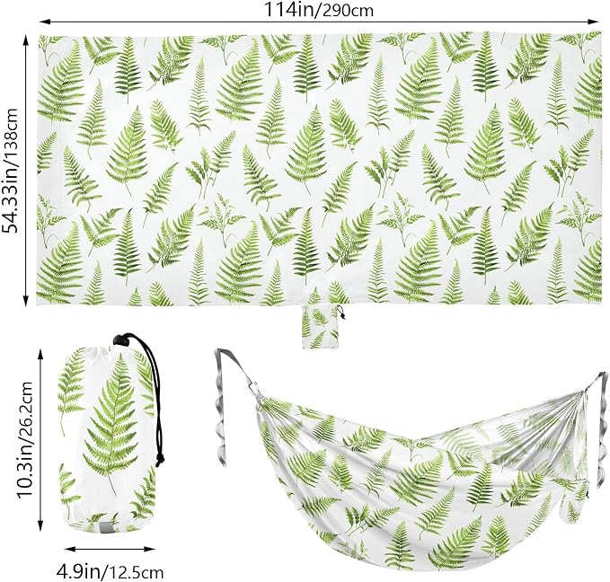 Camping Hammock Outdoor Hammocks for Outside Fern Pteridophyte Beach Trees Portable Lightweight with Pockets Tree Straps Indoor