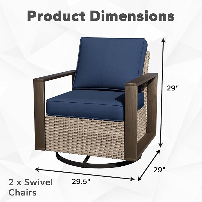 Joyside Outdoor Patio Swivel Rocker Chairs Set, 2 Pieces Wicker Rattan Chairs with Metal Wide Armrest, Thick Cushions and Deep Seating for Garden, Backyard, Porch, Deck