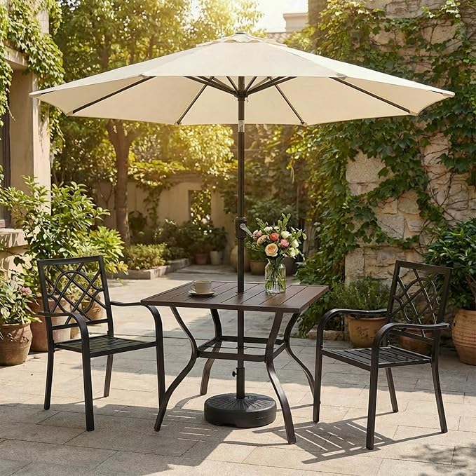 Aoodor Patio Dining Table for 4, 38'' Square Metal Outdoor Patio Table with Umbrella Hole, Outdoor Dining Table for Deck, Yard, Poolside, Porch