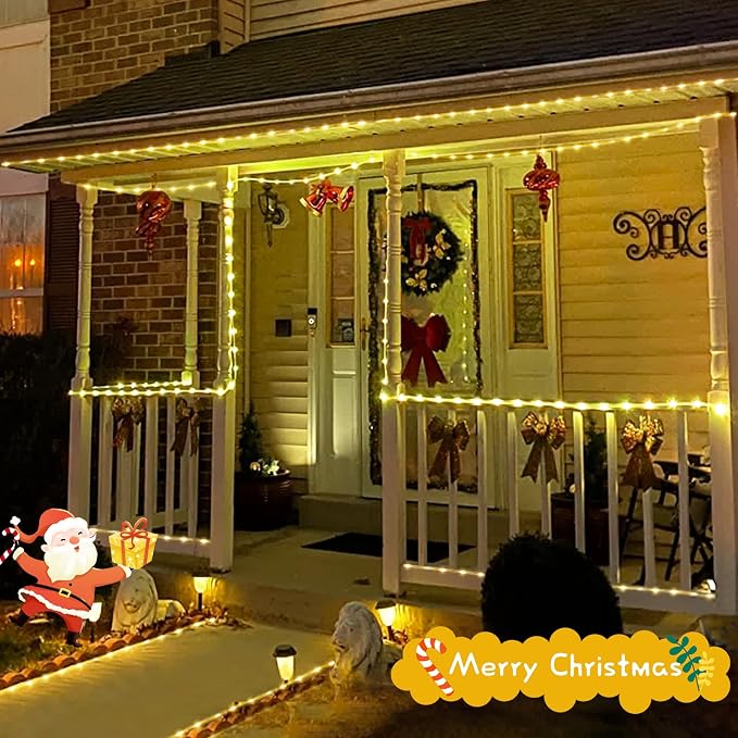JMEXSUSS 66ft 200 LED Warm White Solar Rope Lights with 8 Modes | Solar Christmas Lights Outdoor Waterproof, Rope Lights for Fence,Gazebo,Yard,Walkway,Path