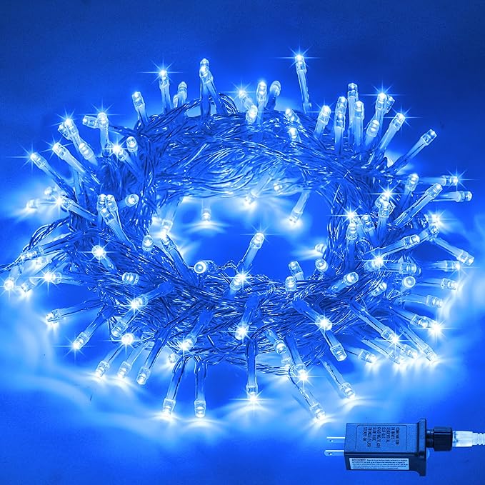 JMEXSUSS Connectable 100 LED Blue Christmas Lights Clear Wire | 8 Modes Blue Christmas Tree Lights Indoor Outdoor Plug in, 33ft Fairy String Lights for Christmas Tree, Xmas, Party, Garden