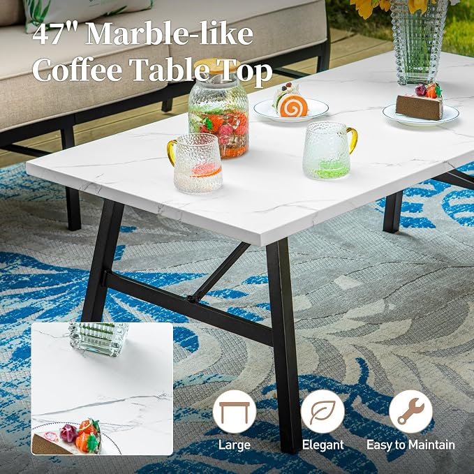 SUNSHINE VALLEY Patio Furniture Set, Modern Metal Outdoor Patio Furniture, 3 Seater Sofa, 2 Single Chairs, 2 Ottomans, Coffee Table and 5.75" Extra Thick Cushion, Patio Conversation Set for Backyard