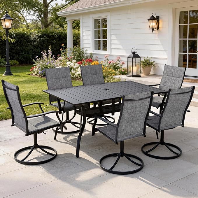 Patio Swivel Chairs Set of 8, Outdoor Dining Chairs High Back, All Weather Patio Chair with Padded Textilene & Metal Frame for Outdoor Poolside Lawn Garden, Grey(8 PCS)