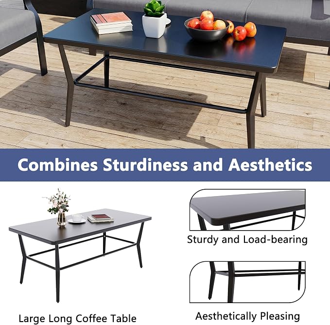 Kurapika Aluminum Patio Furniture Set 5-Seat Modern Outdoor Conversation Sets w/2 Ottomans with Rectangular Coffee Table, Grey