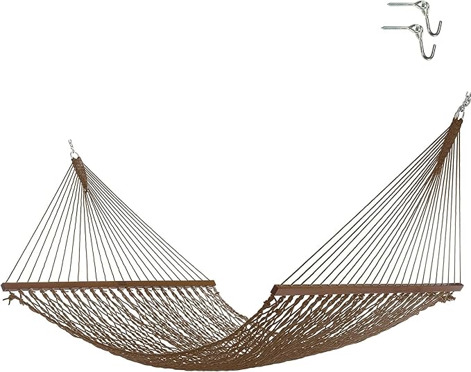 Nags Head Hammocks Admiral Mocha DuraCord Rope Hammock – 13 ft. x 60 in., 2-Person, 450 lb Capacity, Cumaru Spreader Bar, Free Chains & Tree Hooks, Handcrafted in The USA