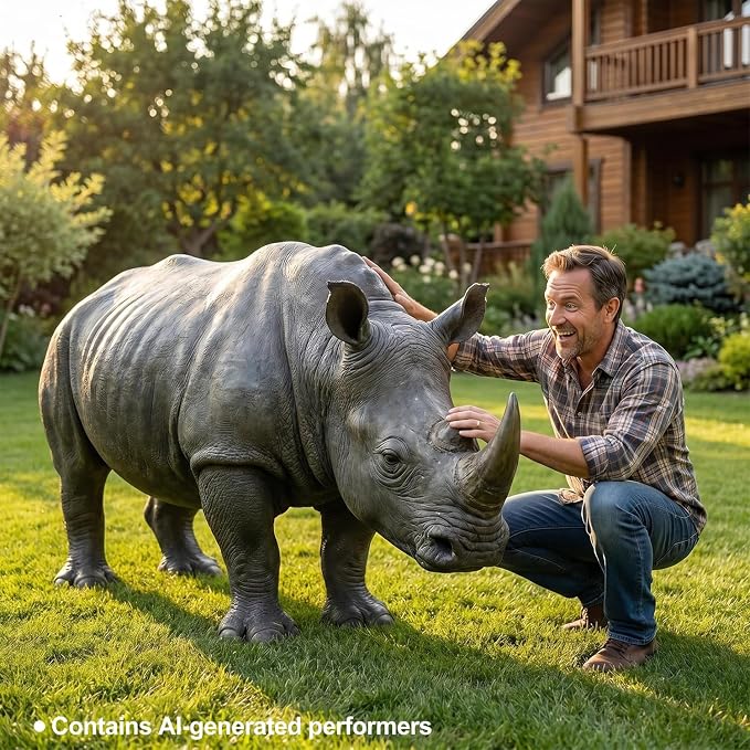 28" Large Rhinoceros Garden Statue | Realistic Resin, Weatherproof, Outdoor Wildlife Sculpture, Yard Lawn Patio Safari Decor