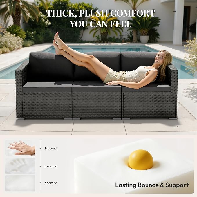 WWR Patio Furniture Set- All-Weather, Thick Cushions & Wide Armrests -5 Piece Outdoor Patio Conversation Couch Sets, Wicker Rattan Outdoor Sectional Sofa for Garden, Patio, Poolside