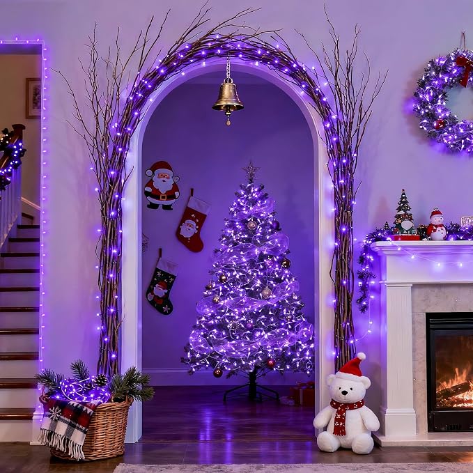 JMEXSUSS 8 Modes 163 FT 500 LED Purple Halloween Lights with Remote | Purple Lights Indoor Outdoor Waterproof, Purple Christmas String Light Plug-in for Xmas Roof Bedroom Party Tree