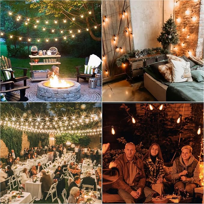 200ft Solar LED Outdoor String Lights Patio Lights with Shatterproof 2700K ST38 Vintage Edison Plastic Bulbs Dimmable, Outside Hanging Lights Waterproof for Porch, Deck, Garden, Backyard