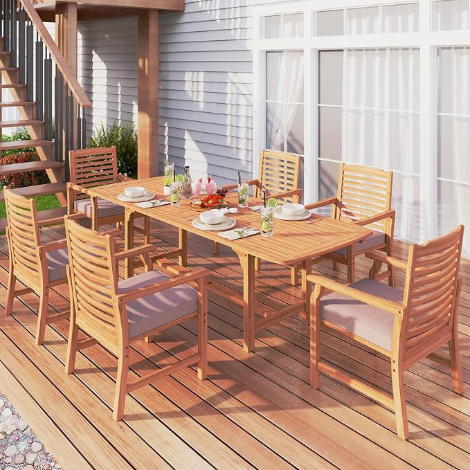 Sophia & William Acacia Wood Expandable Patio Dining Table for 6-8, Outdoor Oil Finish Extending Rectangular Wooden Picnic Table with 1.97" Umbrella Hole, Natural Wood Table for Porch Yard Deck, Teak