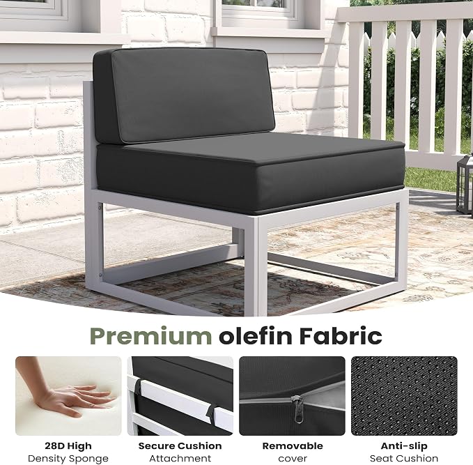 7 Piece Aluminum Patio Furniture Set with Waterproof Cover & 5" Thick Cushions, Aluminum Outdoor Sectional Conversation Set with Coffee Table Ottoman for Porch, Backyard(Light Grey/Grey)