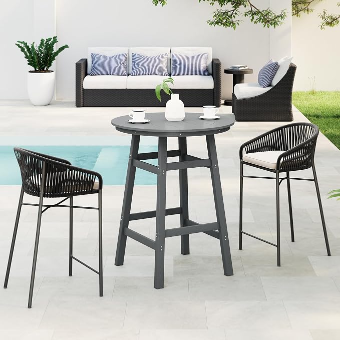 Costaelm Patio Bistro Table, 42" Counter Height Round Patio Cocktail Bar Table with Umbrella Hole, Outdoor Bistro Dining Pub Table for Front Porch Deck Backyard Garden, Gray