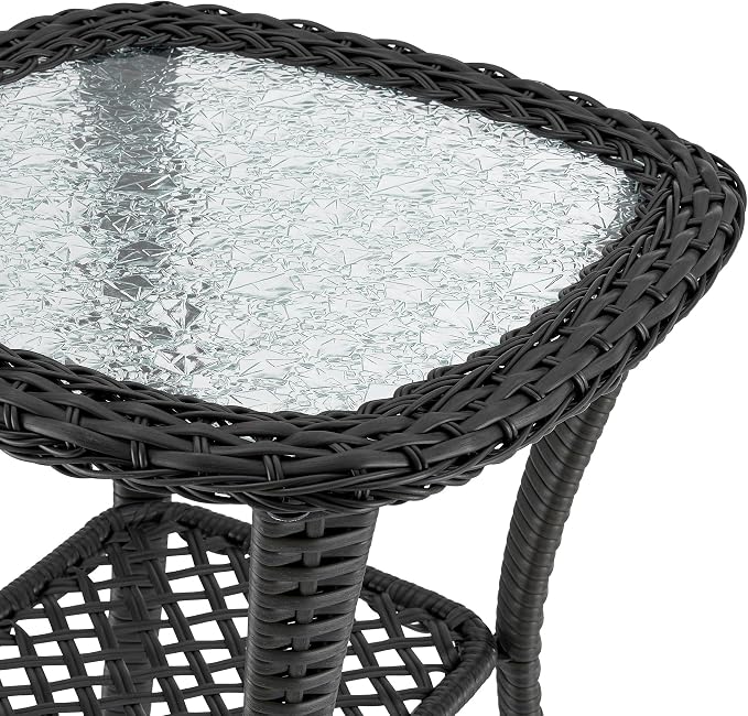 Manhattan Comfort Fruttuo 3-Piece Patio Conversation Set, Swivel Steel Rattan Chairs with Removable Cushions & Tempered Glass End Table, Weather-Resistant Outdoor Furniture for Backyard & Porch, Grey