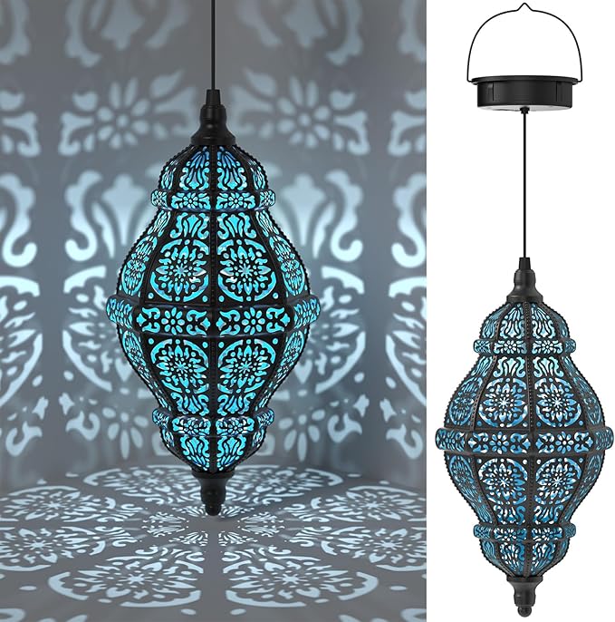 Twinkya Hanging Solar Lights Outdoor Garden Decor, Decorative Waterproof Plastic Moroccan Solar Lantern Lamp, Outside Decorations for Patio Yard Porch Backyard Decor, Gardening Gifts for Women Mom