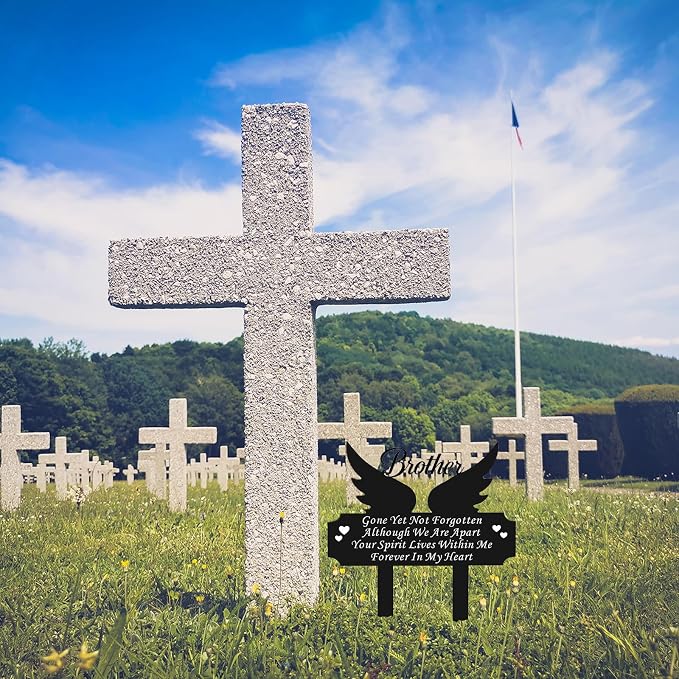 Metal Grave Marker Stake - Cemetery Garden Decor for Brother, Rust-Proof All-Weather Outdoor Remembrance Plaque, in Loving Memory of Brother Memorial Yard Sign