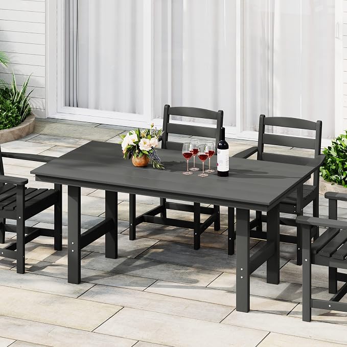 WestinTrends Ashore Outdoor Modern HDPE 66" Wide Rectangle Patio Dining Table for 6, Gray