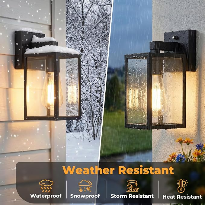Dusk to Dawn Outdoor Wall Light Fixture Waterproof Black 1 Pack | Waterproof Wall Mount Lantern Exterior Porch Wall Light Weatherproof Wide Outdoor Use Doorway Garage Yard