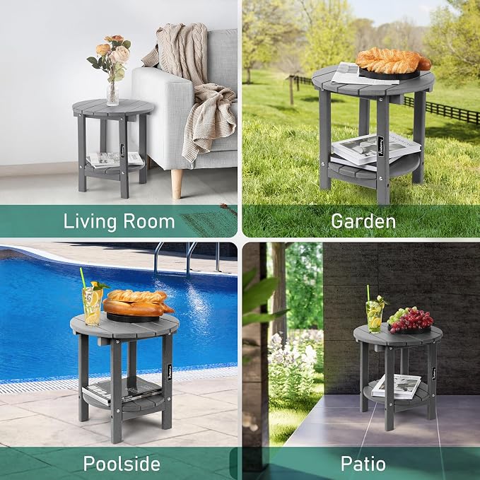 FUNBERRY Outdoor Adirondack Side Table Set of 2, Patio End Tables | 2-Tier, HDPE All Weather, No Rot or Rust or Crack, UV Fade Shield, Save Space, Easy-Clean for Indoor or Outdoor