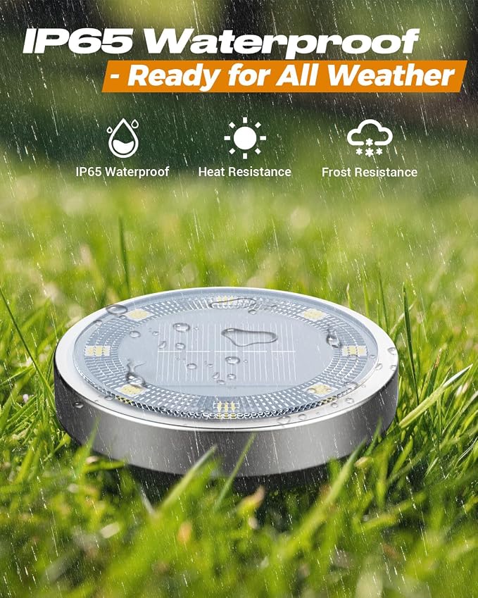 btfarm 16 Pack Solar Lights Outdoor, 8 LED Solar Ground Lights IP65 Waterproof Flat Solar Disc Light, Pathway Lights for Garden Lawn Patio Yard Path Landscape, Blue