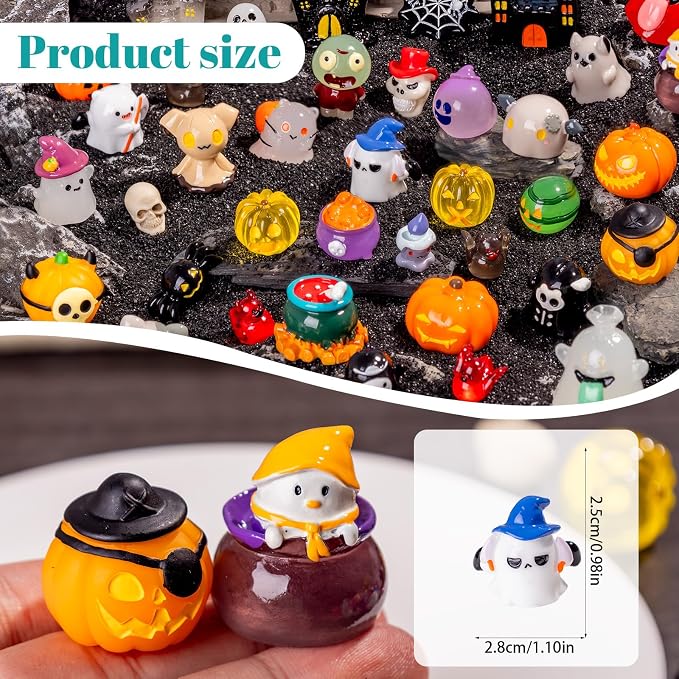 44P Mini Halloween Figurines Tiny Figures Resin Miniature Little Small Figurines Bulk for Micro Fairy Garden Landscape Accessories Hide Crafts Decor