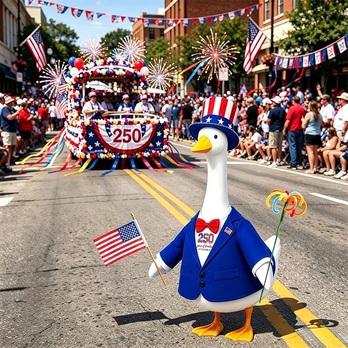 4th of July Porch Goose Outfit for 23 Inch Statue - Patriotic Uncle Sam Costume for 250th USA Anniversary, Sculpture Clothes in Red White Blue, Patriotic Decorations for Outdoor Yard Garden