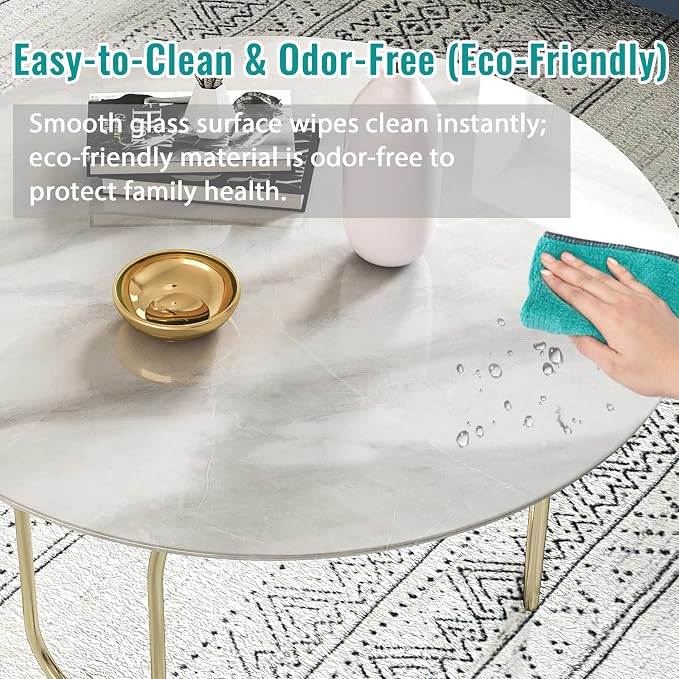 24" Round Tempered Glass Table Top, Marble Glass Surface Protector Heat & Scratch Resistant Multipurpose for Dining, Coffee, Restaurant, Office and End Table (Grey Marble Pattern, 24 Inch)