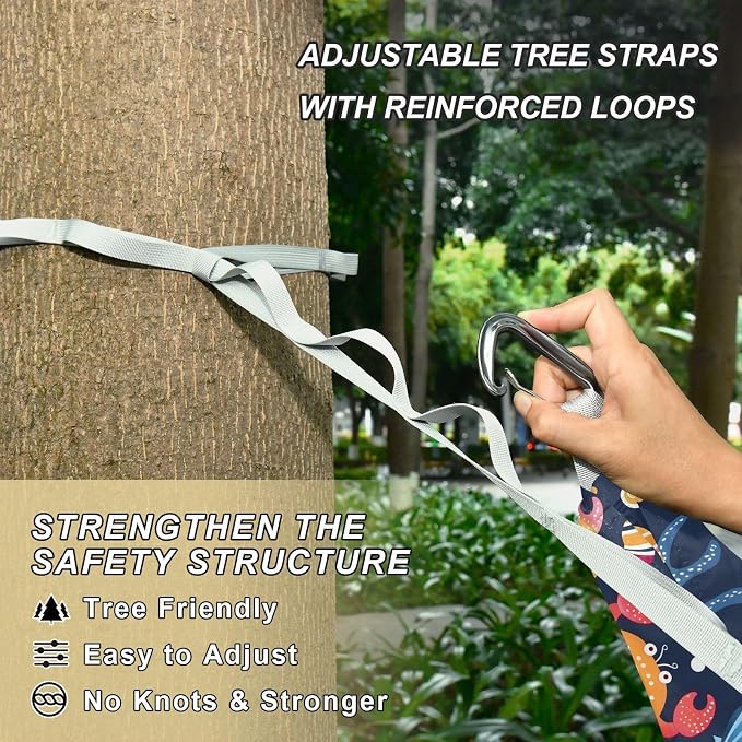 Camping Hammock Outdoor Hammocks for Outside Crabs Shells Starfish Beach Trees Portable Lightweight with Pockets Tree Straps Indoor