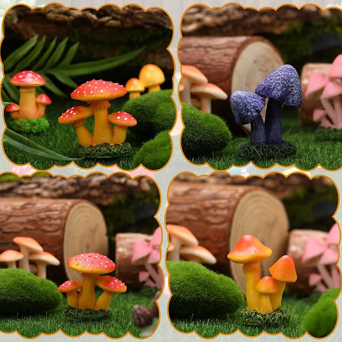 21 PCS 1.3 to 2 Inch Mini Mushrooms Cute Tiny Resin Mushrooms Figures Miniature Little Small Mushroom for Outdoor Decoration Fairy Garden Landscape Bonsai Aquarium Dollhouse Hide Crafts Decor