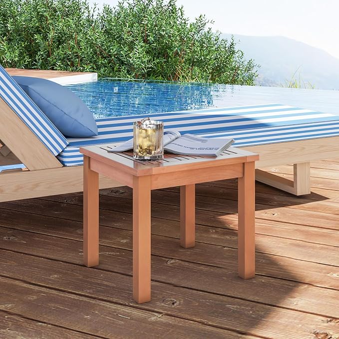 RELAX4LIFE Adirondack Outdoor Side Table Set of 2, 18’’ Square Eucalyptus Wood Indoor Outdoor End Table with Slatted Tabletop for Balcony Backyard Garden Porch Deck, Small Pool Side Patio Table (2)